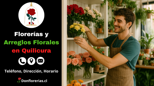Florería en Quilicura con despacho a domicilio. Un florista joven sonríe mientras organiza flores amarillas en una repisa blanca, rodeado de rosas y gerberas en una tienda llena de luz natural. Floristería en Quilicura con atención personalizada, arreglos florales frescos y servicio de envío a domicilio en toda la comuna.